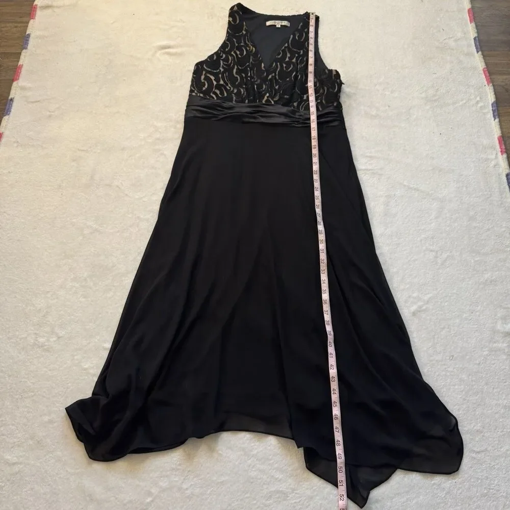Evan-Picone Black Chiffon Dress Women’s 16 Sequin Bodice Satin Waist Formal